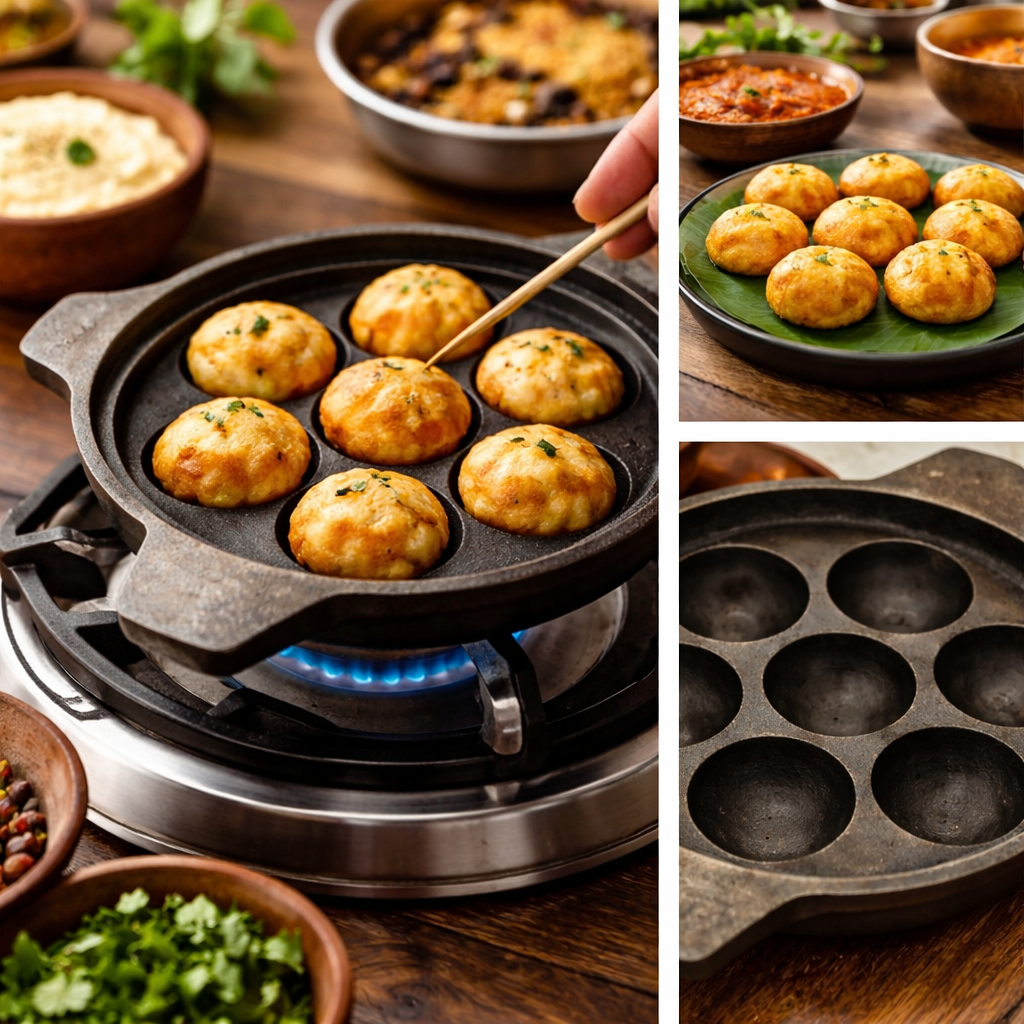 Cast Iron Paniyaram Pan – 7 Slot Traditional Unniyappam Chatti