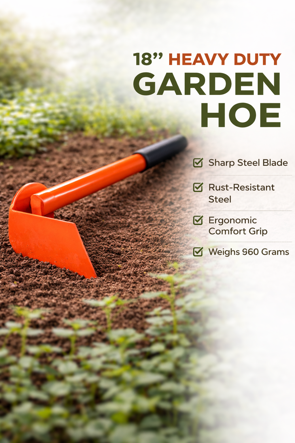 Heavy Duty Garden Hoe – Steel Blade with Comfort Grip-(mammatty)