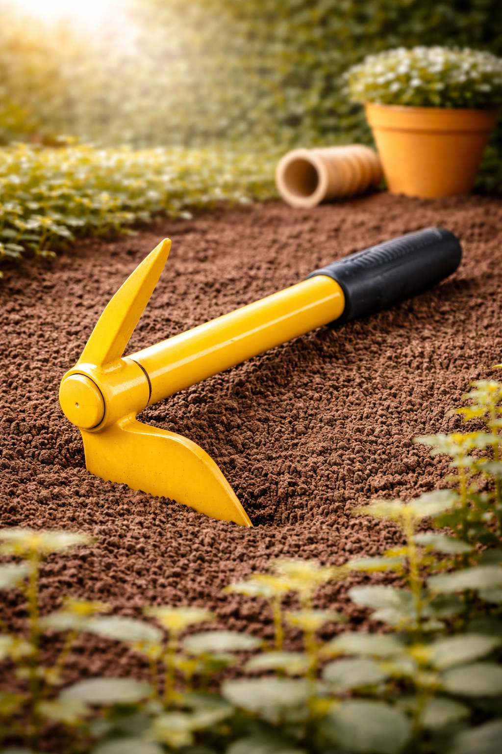 Compact Garden Pick Axe – Dual Head Mini Tool (Yellow)