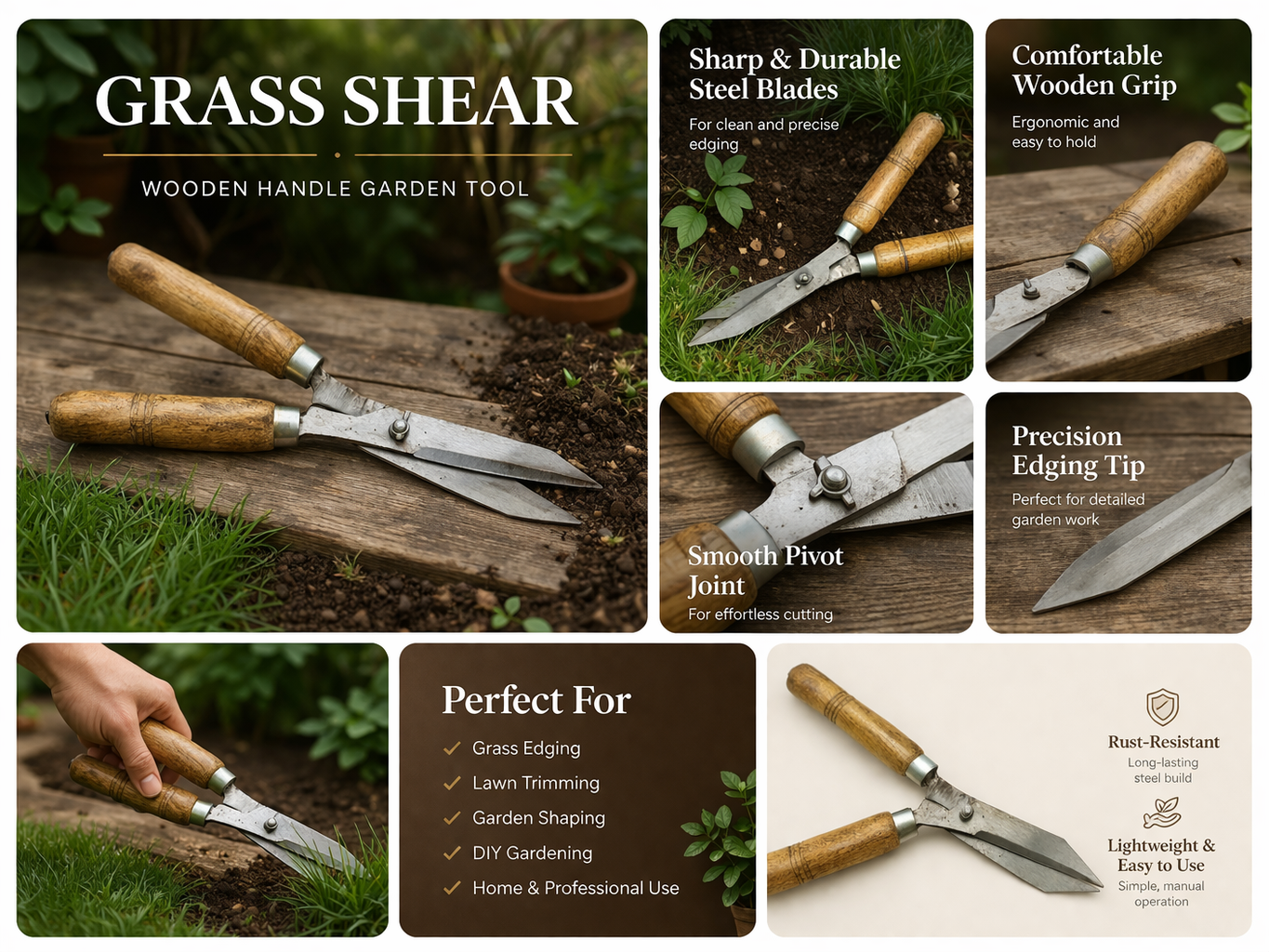 Grass Shears – Wooden Handle Garden Cutter