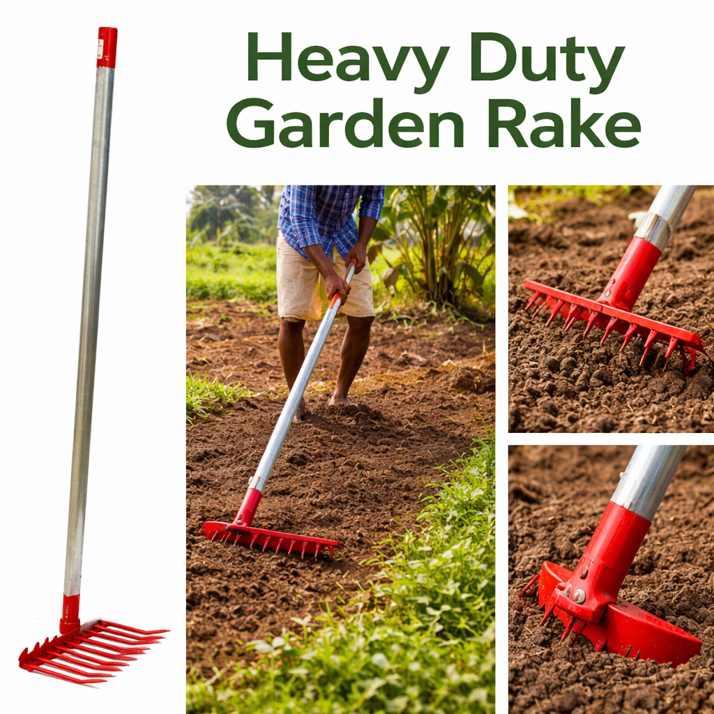Garden Rake – Heavy Duty Soil Leveling Tool -weeding fork